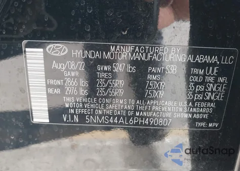 2023 Hyundai Santa Fe Limited z USA, uszkodzony, nr VIN 5NMS44AL6PH490807